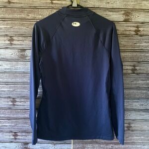 Under Armour Women's Fitted Cold Gear Long-Sleeved Mock Neck Top Sz L Blue Logo